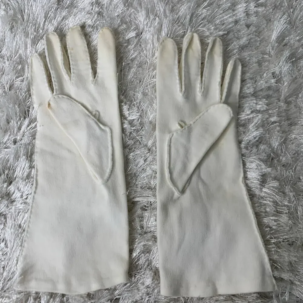 50s 60s White Gloves Pearl Embellishment OSFM